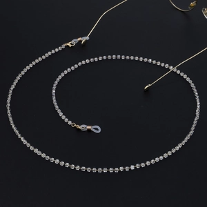 Golden handmade eyewear chain with square crystals and adjustable silicone loops