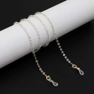 Glasses Chain With Clear Square Crystal Beads Gold Metal Anti-Slip Eyeglass Lanyard Strap Fashion Accessory For Women