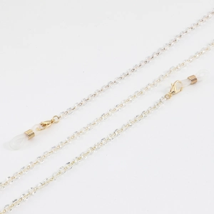 Handmade gold eyewear chain with clear square crystals and non-slip rubber ends