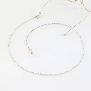 Golden eyewear chain with square crystals and adjustable anti-slip silicone loops