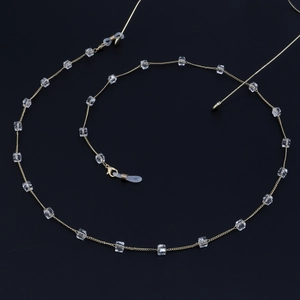 Elegant Gold Metal Sunglasses Chain With Transparent Square Crystal Beads Non Slip Eyeglasses Strap Lanyard For Women