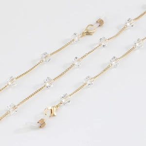 Gold chain for sunglasses featuring square crystal beads and non-slip silicone loops
