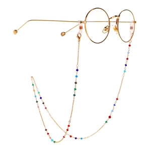 Chaîne de lunettes en métal doré à la mode avec perles de cristal colorées pour lunettes