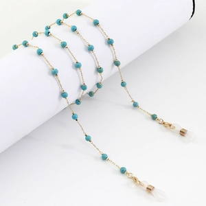 Turquoise Beaded Glasses Chain Metal Alloy Eyewear Lanyard Anti Slip Silicone Loops Bohemian Handmade Accessory