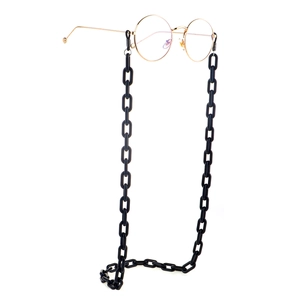 Chic black acrylic eyewear chain for glasses featuring chunky resin links and metal clips