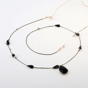 Elegant Glasses Chain Gold Metal Snake Link With Black Faceted Beads Water Drop Pendant Anti-Slip Eyewear Lanyard Women