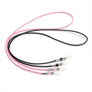 Adjustable braided wax rope sports eyewear straps in black and pink with silicone loops