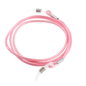Pink braided wax rope glasses strap with silver metal tips and adjustable silicone loops