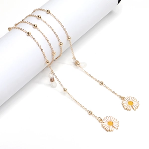 Fashion White Daisy Flower Pendant Metal Glasses Chain For Women Elegant Eyewear Lanyard With Anti-slip Silicone Loop