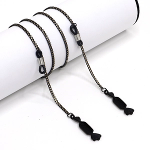 Fashion Glasses Chain Metal Eyewear Lanyard With Anti-slip Silicone Loops And Black Candy Pendants For Sunglasses