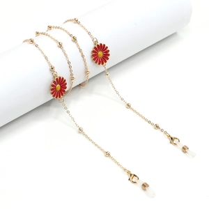 Daisy Enamel Charm Glasses Chain Gold Metal Bead Eyewear Lanyard Anti-slip Silicone Loop Mask Holder Neck Strap For Women