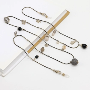 Chaîne à lunettes dorée tendance avec breloques étoiles et perles de cristal