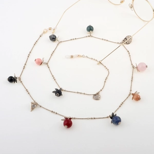 Multi Functional Metal Glasses Chain With Colorful Beads And Leaf Pendants Anti Slip Eyewear Strap Fashion Accessory