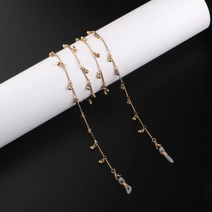 Fashion Glasses Chain Metal Copper Beads Anti Slip Eyewear Lanyard Sunglasses Holder Strap With Silicone Loops Gold