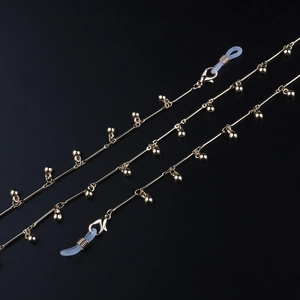 Minimalist gold metal eyeglass chain with round copper beads and adjustable silicone loops