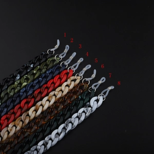 Detail view of acrylic eyeglass chains in eight tortoise and marble leopard patterns