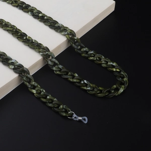 Detail of dark green marble acrylic glasses chain with silicone anti-slip ends