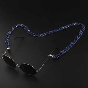 Blue marble acrylic glasses chain with non-slip silicone loops and cuban links