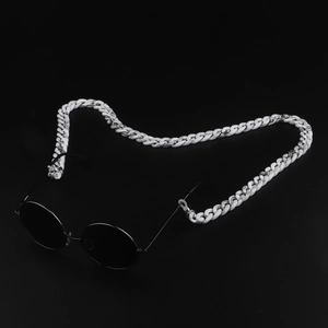 Retro round sunglasses with bold black and white marble acrylic link chain strap