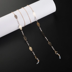 Chaîne De Lunettes Élégante En Métal Doré Avec Feuilles Ajourées Et Künstliche Perles Cordon Anti-Dérapant Pour Femmes