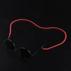 Chic 70cm gold eyechain with red beads and black retro round sunglasses set