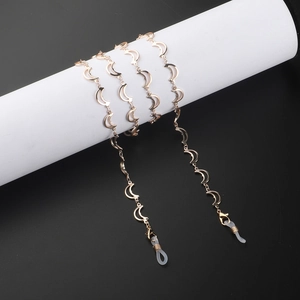 Fashion Golden Crescent Moon Glasses Chain Metal Eyewear Strap Lanyard With Anti Slip Silicone Loops For Women