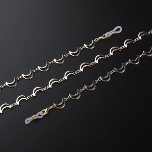 Minimalist golden moon chain for glasses with crescent metal links and lobster clasps