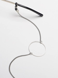 Minimalist stainless steel glasses chain with silver ring pendant and rubber connectors