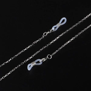 Silver stainless steel box chain for sunglasses with non-slip silicone loops