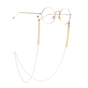 Handmade gold round glasses with vintage airplane bead chain and decorative wheat patterns