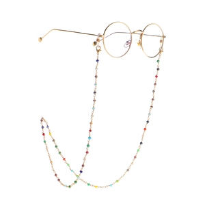 Colorful crystal bead anti-slip eyewear chain with golden round frame glasses decoration