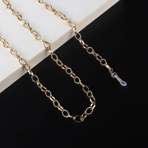 Minimalist gold oval link metal eyewear chain with adjustable silicone loops