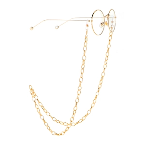 Golden retro round glasses featuring chunky oval link chain accessory on white background