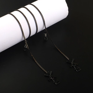 Fashionable matte black eyewear chain with minimalist windmill metal pendant detail