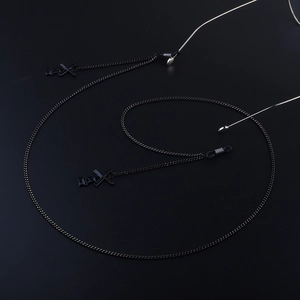 Minimalist black metal eyewear chain featuring sleek windmill cross pendants and non-slip loops