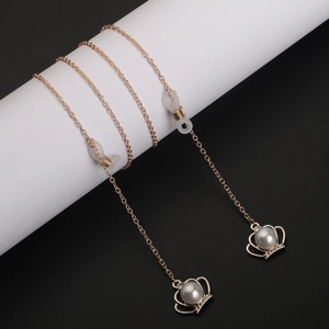 Chaîne De Lunettes Métal Antidérapant Cordon Avec Pendentif Künstliche Perle Couronne Boucles Silicone Réglables Pour Femmes Mode