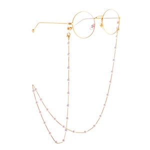 Modische goldene Rundbrille mit eleganter 8mm weißen Perlenkette für Brillen