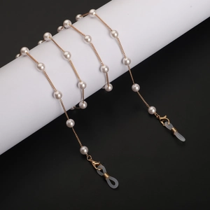 Elegante Goldene Legierung Metall Brillenband Mit Weißen Kunstperlen Rutschfeste Brillenkette Für Sonnenbrillen Und Lesebrillen