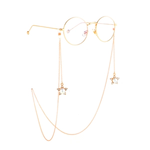 Five Star Artificial Pearl Rhinestone Glasses Chain Anti Slip Metal Eyeglass Strap Holder Neck Cord Decorative Lanyard Accessory
