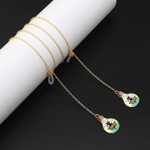 Chaîne De Lunettes Alliage Métal Avec Pendentif Ampoule Émail Chat Noir Antidérapant Cordon De Lunettes Mode Femmes