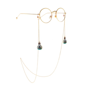 Chaîne à lunettes dorée tendance avec pendentifs ampoules émaillées décor chat
