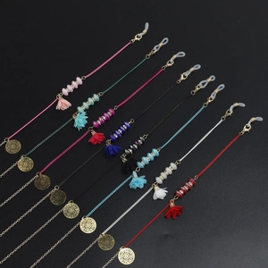 Chaînes de lunettes faites main avec perles colorées et breloques de fleurs sur noir