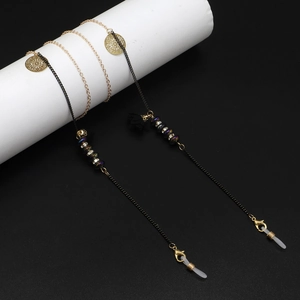 Chaînes à lunettes colorées avec perles de fleurs en or et noir et accents de verre