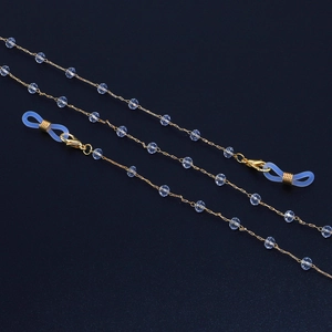 Gold Alloy Glasses Chain With Clear Faceted Beads Anti-Slip Silicone Loop Eyewear Lanyard For Women Decorative Strap