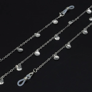 Silver chain glasses strap featuring shell charms and anti-slip silicone loops