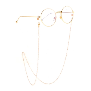 Fashionable golden round frame glasses with handmade clear crystal beaded eyewear chain