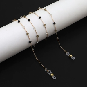 Chaîne De Lunettes Mode Fait Main Maillons Métal Doré Avec Perles De Cristal Colorées Cordon Lunettes Antidérapant Femmes