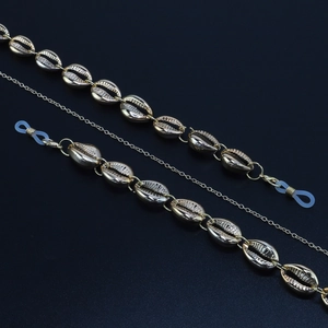 Golden handmade seashell glasses chain with metallic shell beads and non-slip silicone loops