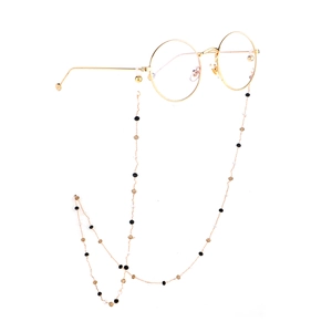 Lunettes dorées rondes minimalistes avec chaîne de perles de cristal multicolores faites main