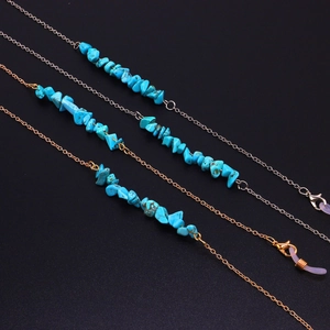 Fashionable handmade chain with turquoise stone beads for glasses in gold and silver finish